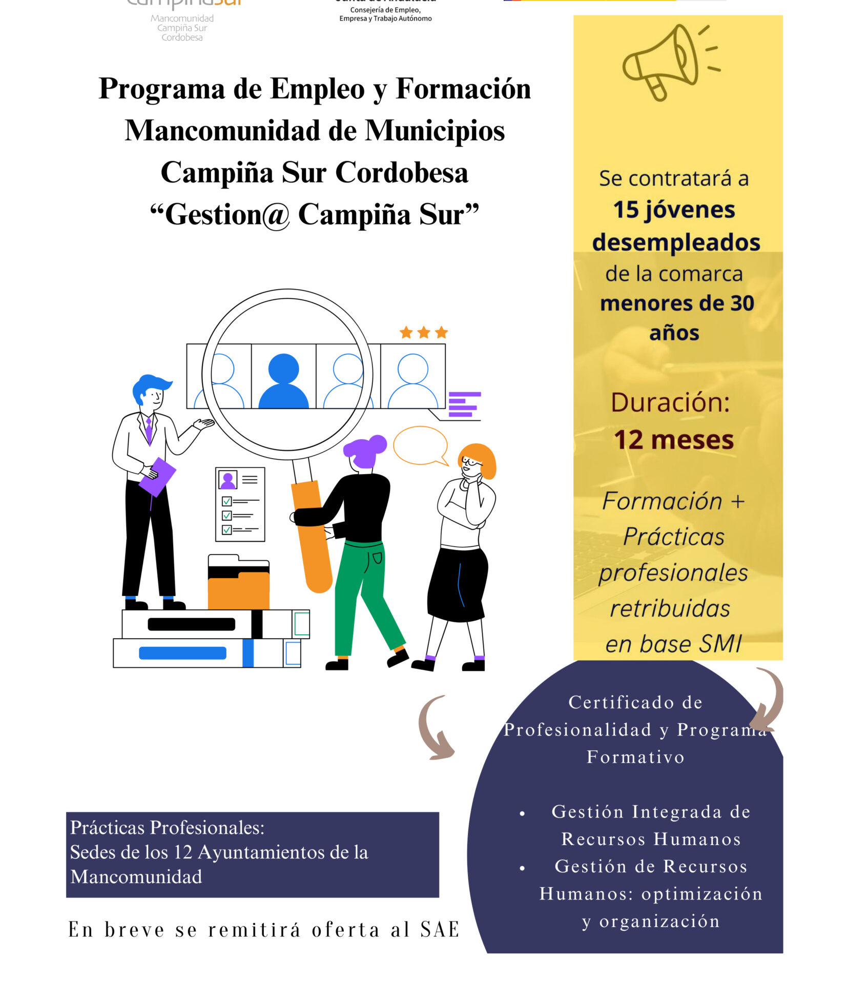 La Mancomunidad de Municipios Campiña Sur Cordobesa lanza programas de empleo y formación para contratar a 30 jóvenes desempleados.